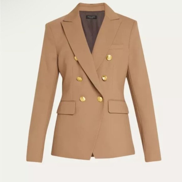 Rag & Bone Preston Virgin Wool Blazer Jacket Double Breasted Gold Buttons Tan 10 - Picture 7 of 12